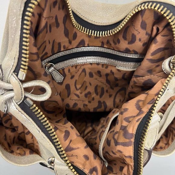 Aimee Kestenberg Tamitha Satchel Champagne Shimmer Gold Leather Hand Bag Large - Picture 10 of 15